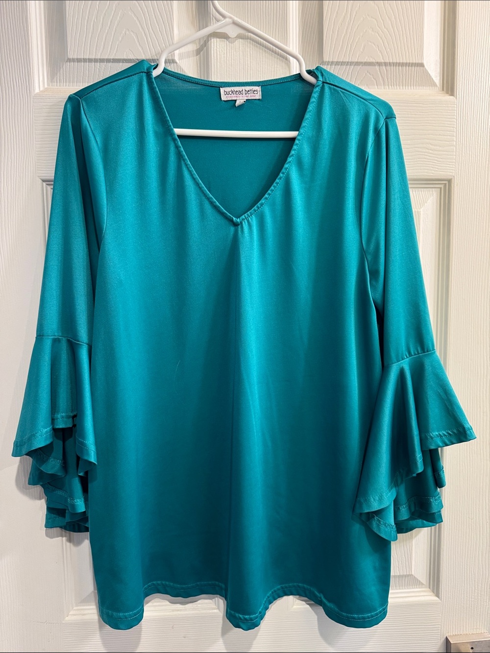 Buckhead Betties Teal V-Neck Ruffle Sleeve Tunic
